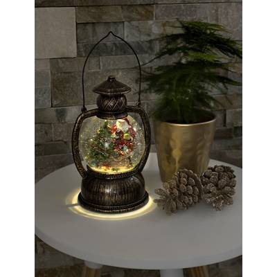Konstsmide 3497-000 Lanterne à LED papa Noël blanc chaud laiton enneigé, rempli d'eau, minuteur, avec interrupteur-0