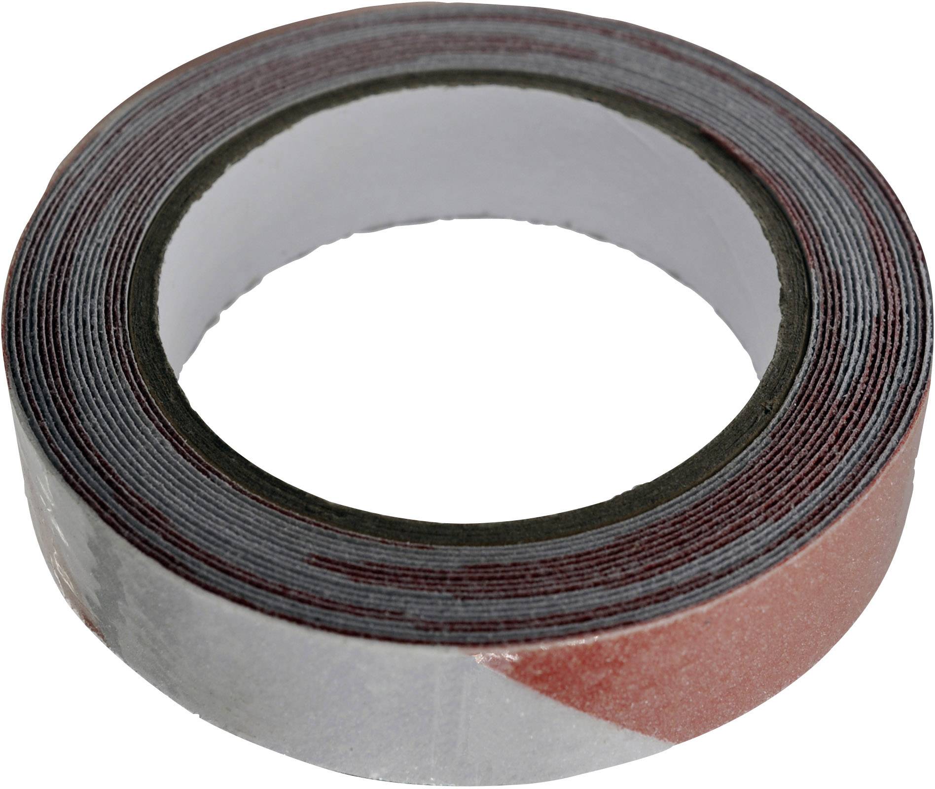 Un rouleau de ruban adhésif double face avec bande de protection rouge, adapté pour les fixations sur des surfaces lisses.