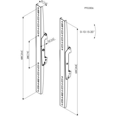 Dessin technique de deux profilés métalliques avec dimensions en millimètres : Longueurs 600, 620 ; Largeur 41 ; Angle d'inclinaison 0-10-15-20 degrés.