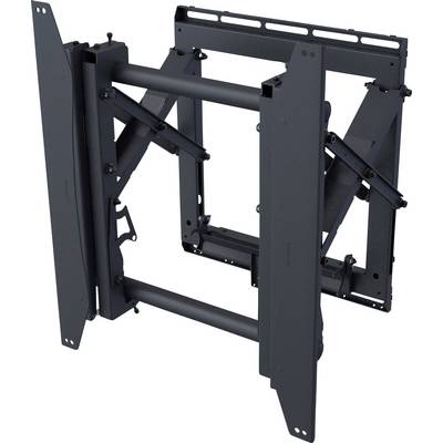 Support TV noir avec inclinaison ajustable et cadre métallique robuste, adapté pour la fixation murale des téléviseurs à écran plat.