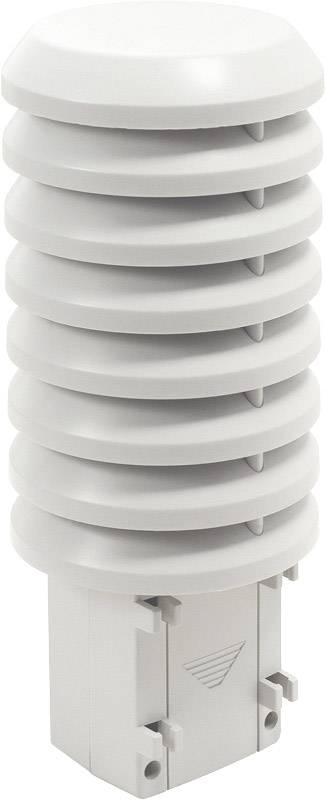 Un capteur météorologique blanc, cylindrique, avec plusieurs lamelles horizontales, destiné à mesurer la température et l'humidité.