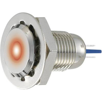 Un bouton-poussoir métallique rond avec un anneau LED rouge lumineux, monté sur un boîtier métallique, indique un état de commutation.
