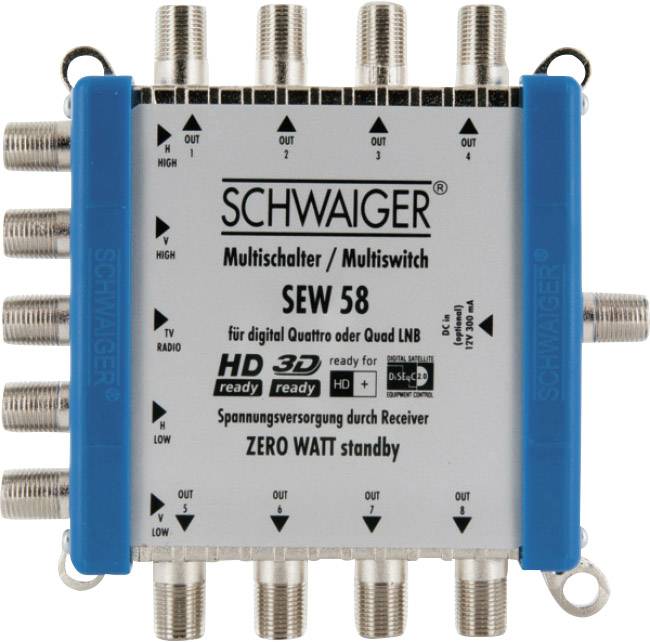 Schwaiger SEW58 531 Commutateur multiple SAT Entrées (commutateur multiple): 5 (4 SAT/1 terrestre) Nombre d'abonnés: 8 f