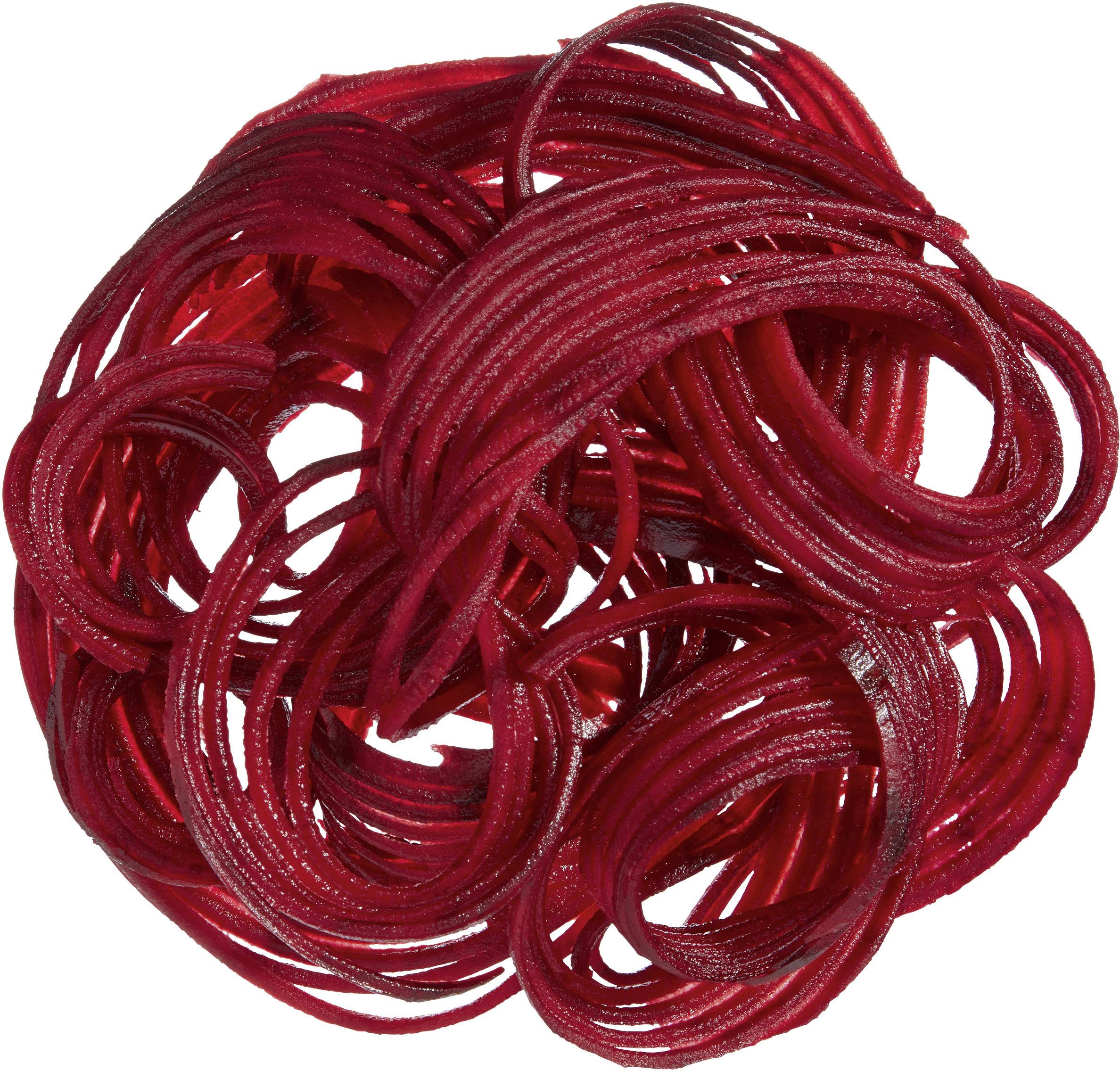 Une corde de chanvre rouge enroulée serrée, formée en une structure irrégulière en forme de boule.