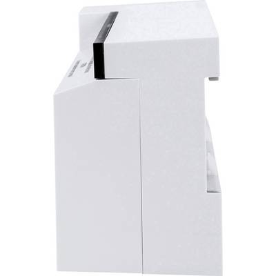 Vue latérale d'un appareil blanc rectangulaire avec une fente noire en haut, probablement une imprimante ou un scanner.