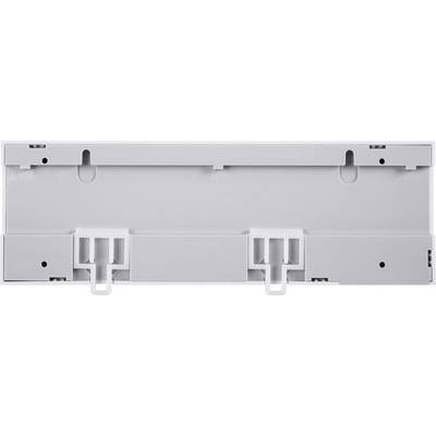 Un support rectangulaire en plastique gris avec plusieurs fentes et points de fixation. Adapté pour un montage mural ou une fixation.