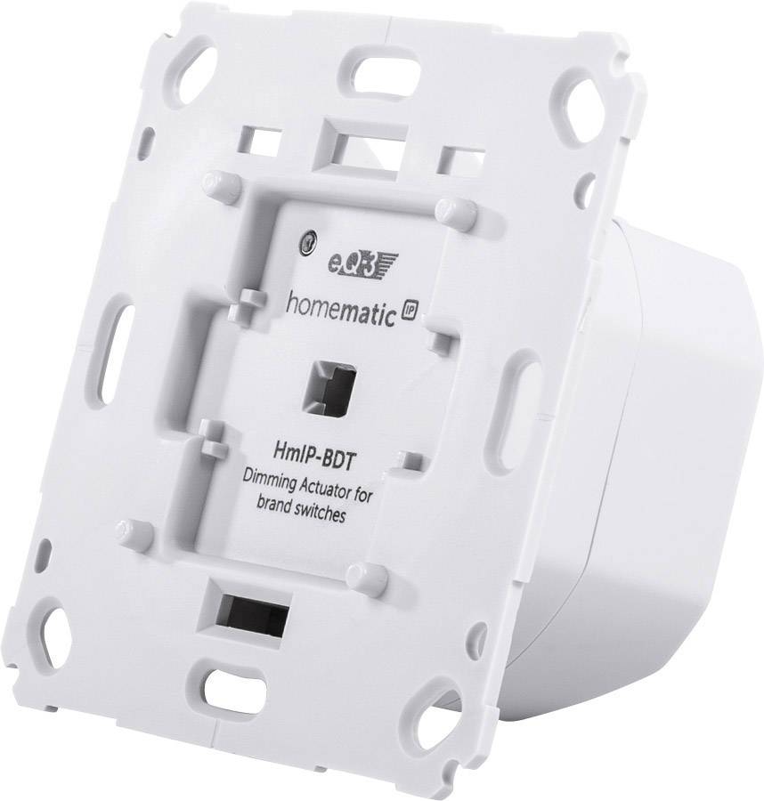 Un actionneur variateur blanc Homematic IP pour interrupteurs de marque, modèle HmIP-BDT. Appareil de commande d'éclairage.