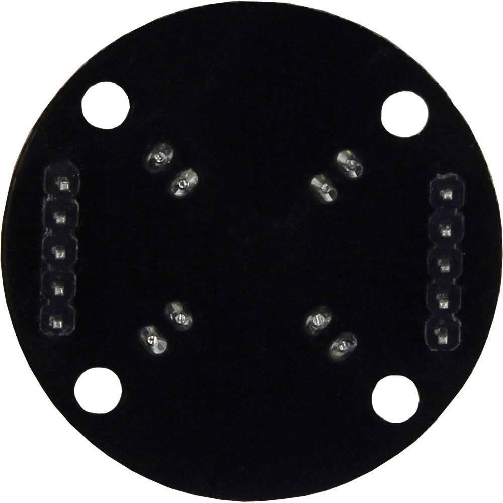 'Composant électronique noir, rond, plat avec plusieurs connexions sur les deux côtés.'