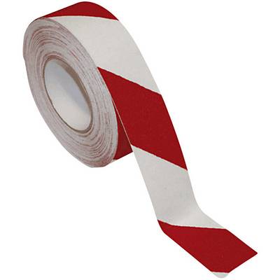 Un rouleau de ruban de signalisation à rayures rouges et blanches, couramment utilisé pour délimiter des chantiers ou des zones interdites.