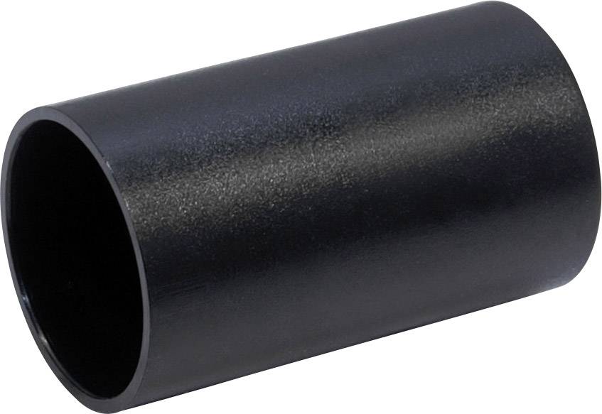 Un morceau de tube cylindrique noir en matériau synthétique, représenté en diagonale de gauche en bas à droite en haut.