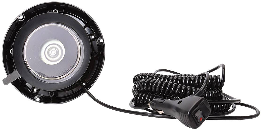 Chargeur de voiture noir et rond avec un câble spiralé, relié à une base circulaire. Adapté pour la prise allume-cigare.