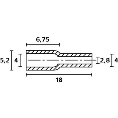 Dessin technique d'un composant, dimensions en millimètres : Longueur totale 18, diamètre supérieur 6,75, diamètre inférieur 2,8, hauteur 5,2.