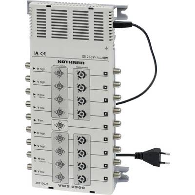 Commutateur multiprises satellite avec 12 connexions pour signaux TV. Appareil blanc, connecteurs sur le côté. Modèle 'VWS 2900'.