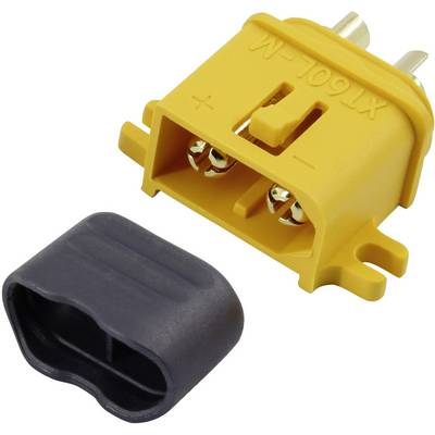 Connecteur Gelber XT60 avec couvercle noir, utilisé pour des connexions électriques sécurisées dans les modèles réduits et l'électronique.