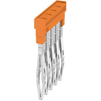'Connecteur électronique avec boîtier orange et cinq contacts argentés. Utilisé dans des applications industrielles.'