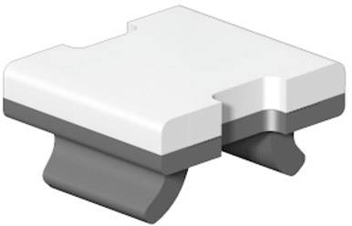 Une pièce blanche en plastique rectangulaire munie de deux supports gris courbés sur sa face inférieure, probablement un élément intermédiaire.