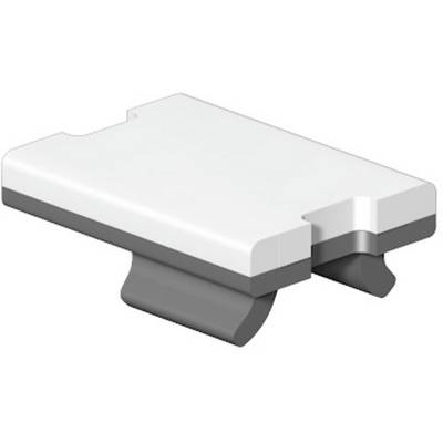 Un composant en plastique blanc et gris avec deux éléments saillants, probablement une partie d'un système de fixation.