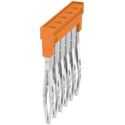 'Connecteur électrique orange avec des contacts d'insertion argentés, disposé verticalement, adapté pour des tailles de câbles de 1,5 mm.'