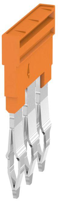 Connecteur avec un boîtier en plastique orange, marqué du chiffre '4'. Quatre contacts métalliques en dessous.