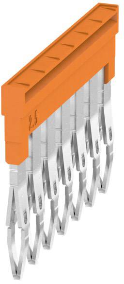 Un connecteur électrique orange avec plusieurs broches argentées, présentant un espacement de 2,5 mm. Adapté aux appareils électroniques.