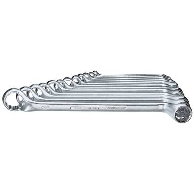 Huit clés à molette en argent de différentes tailles, empilées et orientées en diagonale vers le haut.