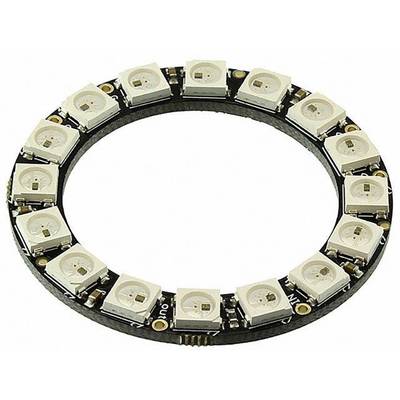 Anneau LED circulaire avec 16 LED RVB, chacune intégrée dans un boîtier carré. Adapté pour des projets d'éclairage.