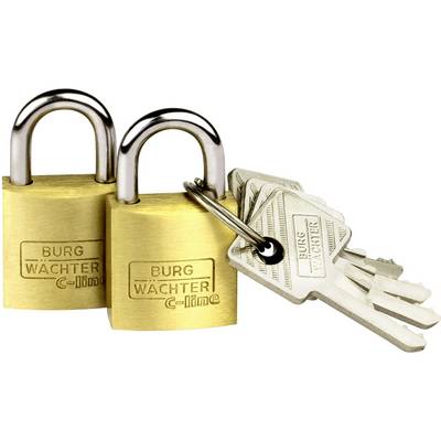 Deux cadenas dorés de la marque 'BURG WÄCHTER C-line', reliés par un anneau à clés sur lequel pendent plusieurs clés.