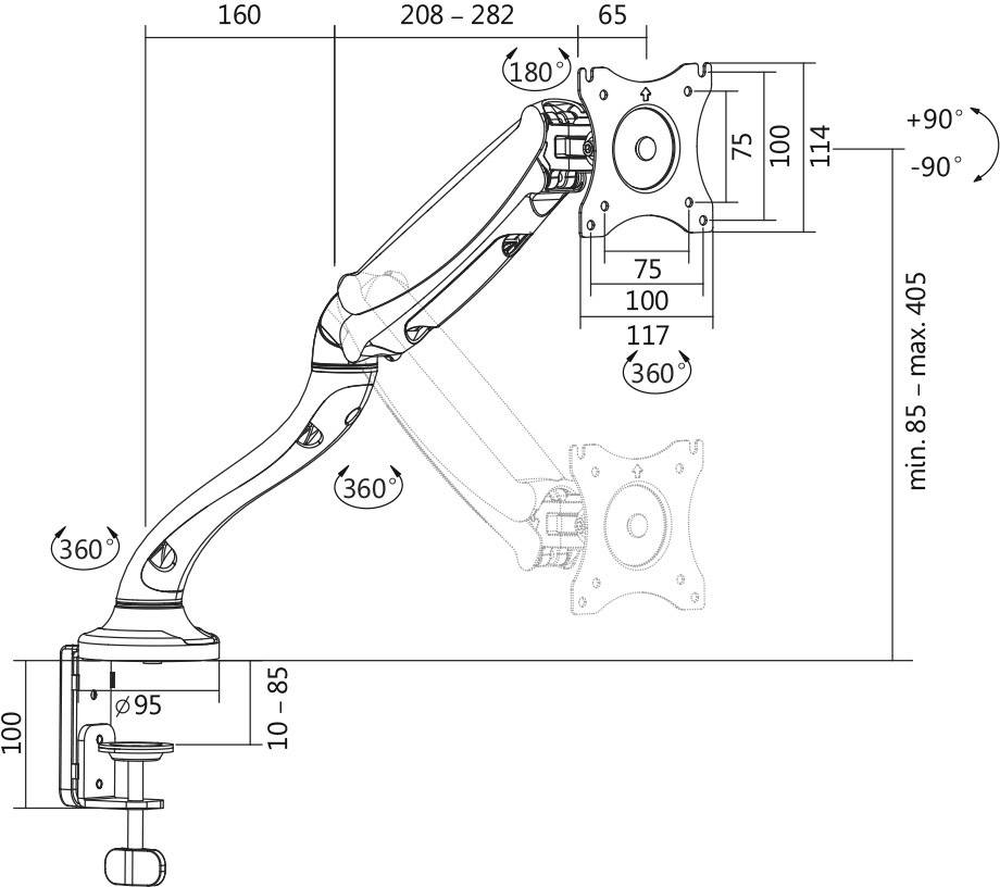 LogiLink Support de table pour écran BP0023 1 Écran(s) 33,0 cm (13") - 68,6 cm (27") inclinable, mobile-7