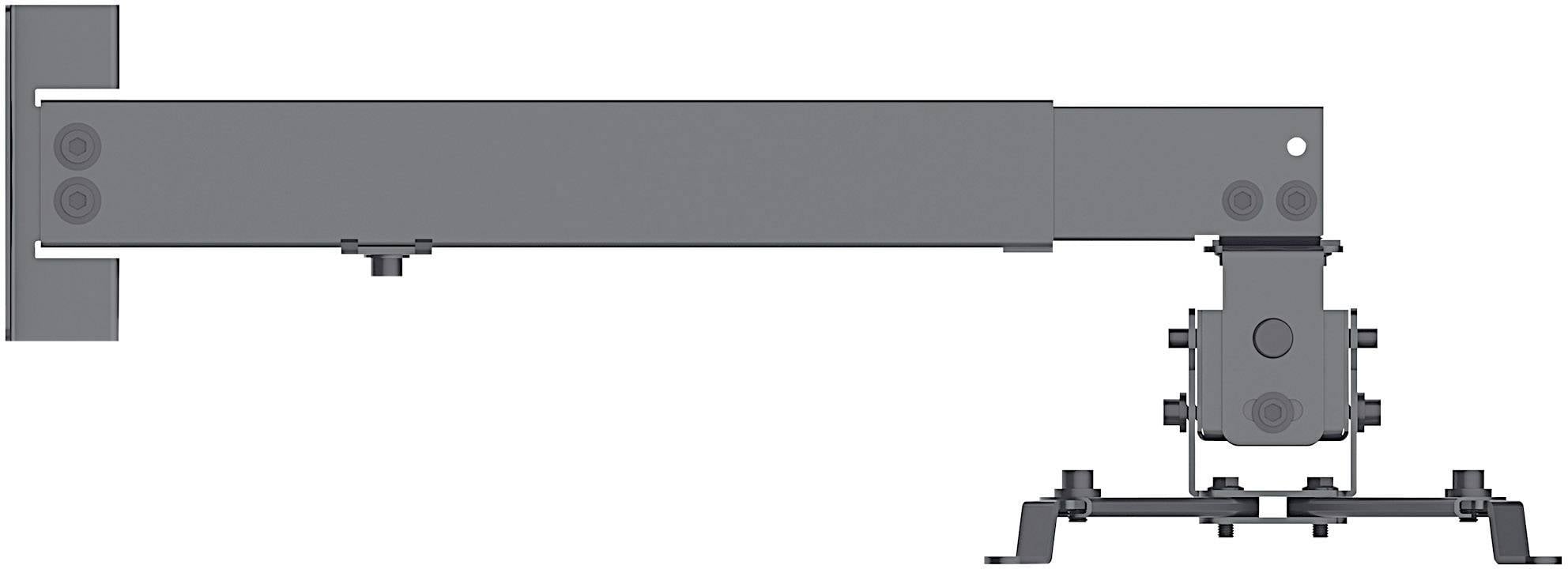 Coupe latérale d'un bras mécanique avec des sections rectangulaires et une base pour la fixation sur une surface.