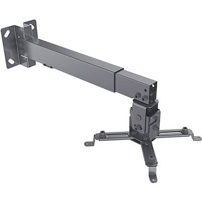 Support noir pour projecteur ou écran, adaptable en montage mural ou plafond, télescopique et inclinable, avec rails de fixation.