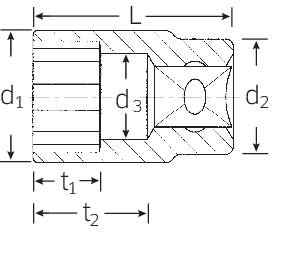 Dessin technique d'une fiche avec des flèches dimensionnelles indiquant les diamètres : d1, d2, d3 et les longueurs : l1, l2.