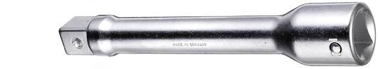 Une rallonge en argent pour clés à douille avec extrémité carrée à gauche et extrémité hexagonale à droite, marquée 'Made in Germany'.
