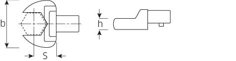Dessin technique d'une clé de profil avec dimensions : largeur (b), profondeur de la clé (s) et hauteur (h). Vue latérale et vue de face.