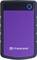 Disque dur externe de Transcend de couleur lilas avec un bord noir, logo visible en bas.