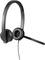 Casque noir avec microphone ajustable et écouteurs rembourrés. Conçu pour les appels audio et les vidéoconférences.