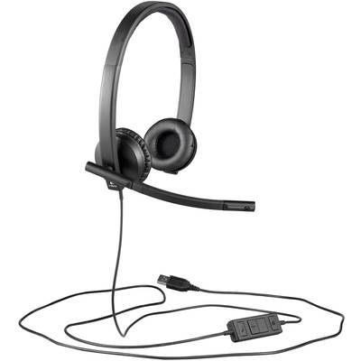 Casque d'ordinateur noir avec microphone ajustable, coussinets d'oreilles doux et câble de connexion USB. Idéal pour les appels ou les réunions en ligne.