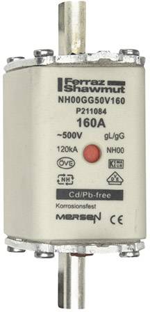 Mersen 1B769.000000 Fusible NH Adapté pour (fusibles) Taille de fusible 000 - 4 Taille du fusible = 00 160 A 500 V 1 pc(