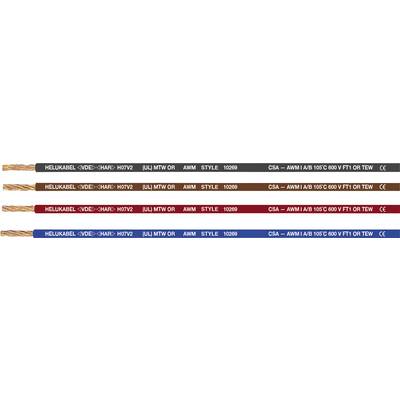 Quatre câbles de différentes couleurs : Rouge, Orange, Marron, Bleu. Étiquetés avec 'HELUKABEL', spécifications techniques et marques de contrôle.