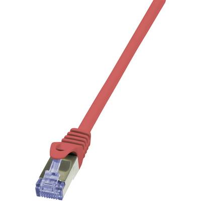 LogiLink CQ5094S RJ45 Câble réseau, câble patch CAT 6a S/FTP 10.00 m rouge ignifuge, sans halogène, avec cliquet d'encas