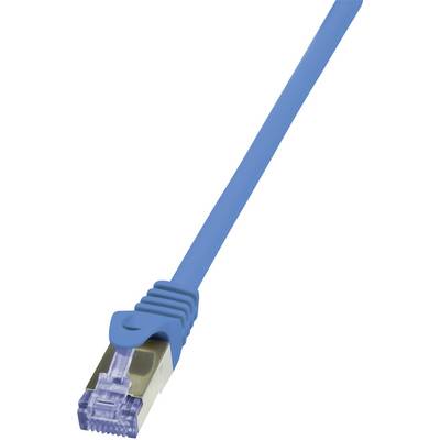 LogiLink CQ5056S RJ45 Câble réseau, câble patch CAT 6a S/FTP 2.00 m bleu ignifuge, sans halogène, avec cliquet d'encastr
