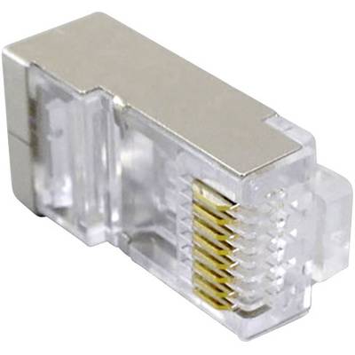 Une fiche RJ45 pour câbles réseau, avec huit contacts dorés pour des transmissions de données fiables dans les applications de réseau.