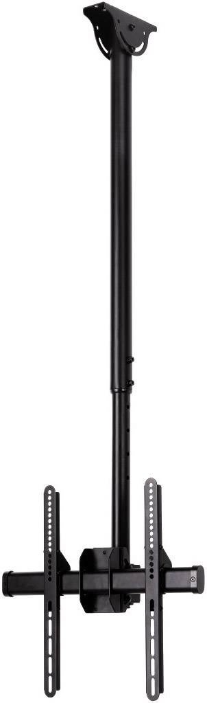 Support de plafond pour téléviseur, noir, avec tige télescopique et supports universels. Adapté aux grands écrans plats.