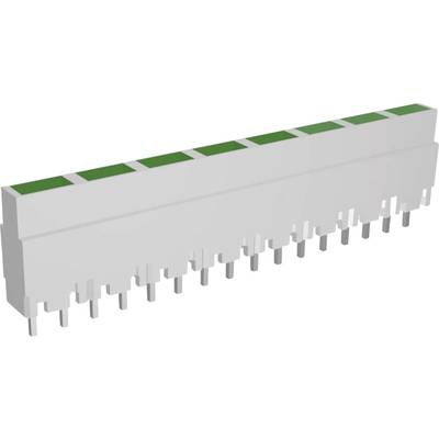 Connecteur électronique avec des contacts marqués en vert et plusieurs broches métalliques. Adapté pour les connexions de circuits imprimés.