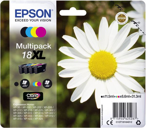 Epson Encre T1816 18XL d'origine pack bundle noir, cyan, magenta, jaune C13T18164012