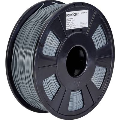 Rouleau de filament PLA gris-bleu de la marque Renkforce, adapté aux imprimantes 3D. L'étiquette indique le diamètre et le poids.
