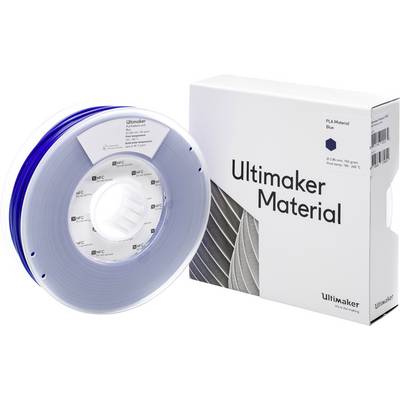 Une bobine de filament PLA bleu avec son emballage d'Ultimaker, adapté pour les imprimantes 3D.