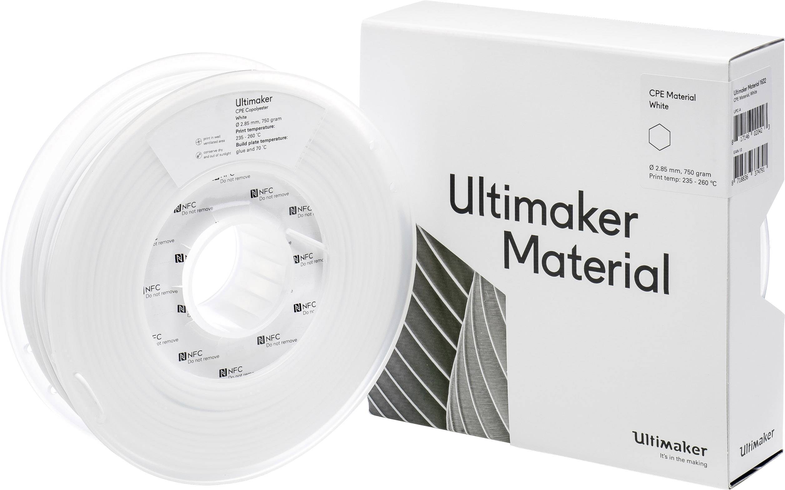 UltiMaker CPE - M0188 White 750 - 201273 Filament CPE 2.85 mm 750 g blanc 1 pc(s)