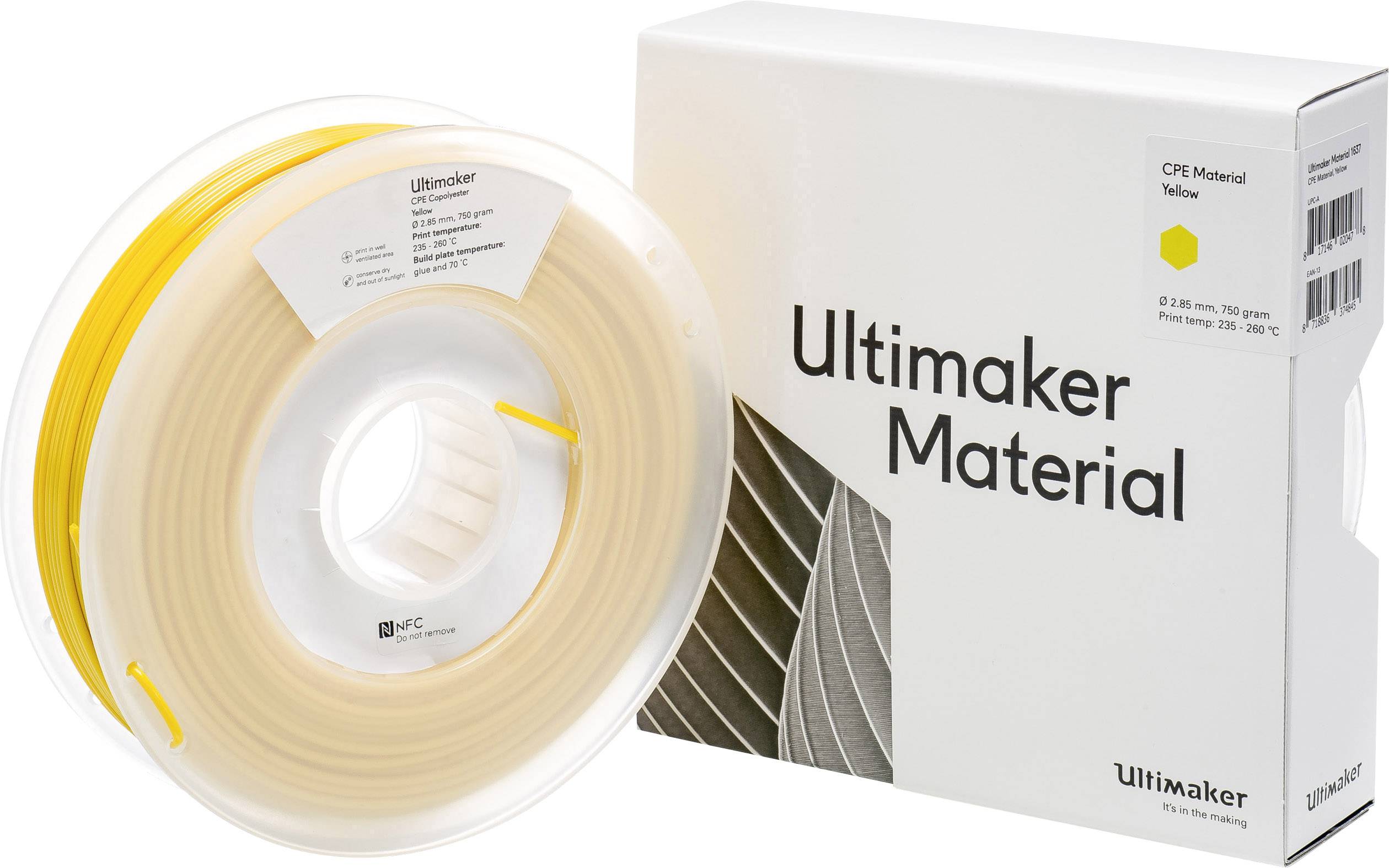 UltiMaker CPE - M0188 Yellow 750 - 201273 Filament CPE 2.85 mm 750 g jaune 1 pc(s)