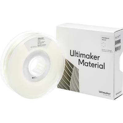 Bobine de filament PLA 'Ultimaker Material' et emballage. Diamètre de 2,85 mm, contenance de 750 g, pour impression 3D à 200-250°C.
