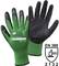 Gants de travail verts en latex avec surface intérieure noire. Inscription : 'Type 1490 Taille 10 SIMPLY LATEX EN 388 2132'.